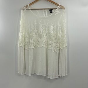 Torrid white lace sheer bell sleeve tunic cotton embroidery romantic flirty